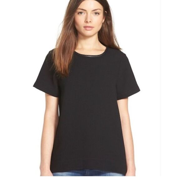 Madewell Black Leather Trim Tailored Top Sz M - Picture 1 of 10